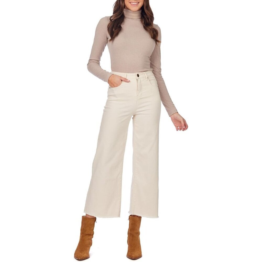 Women's Wide Leg Denim Jeans Cotton Spandex Zipper Closure Trendy Brown